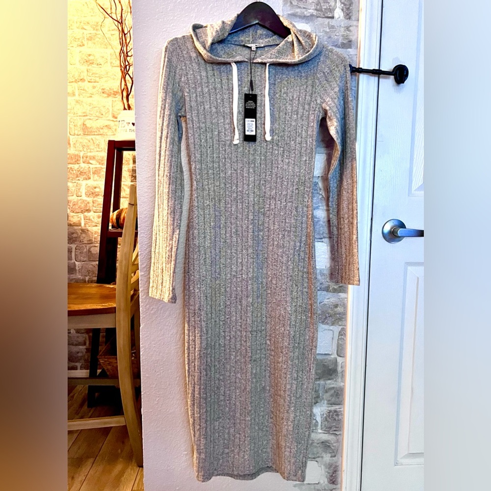 Play By Play Knit Hoodie Dress Fashion Nova Size S Heather Gray